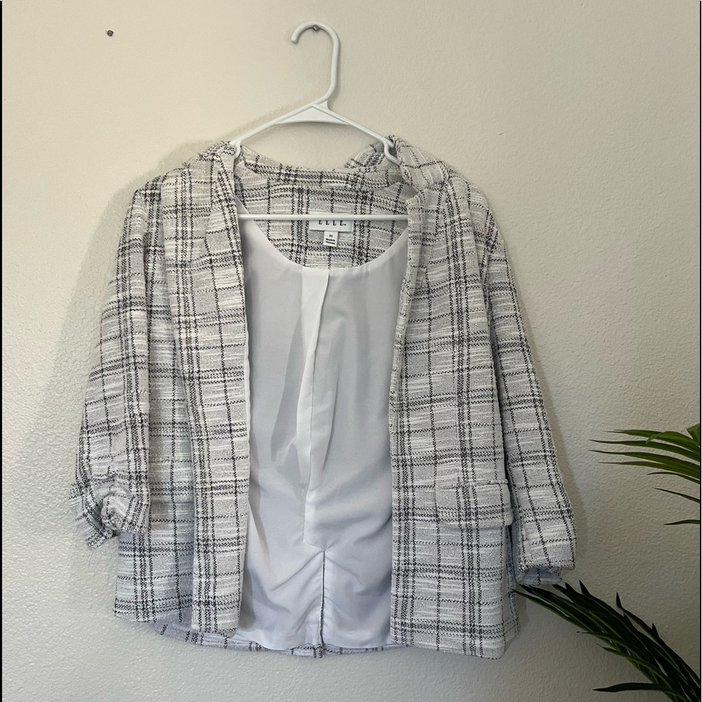 Elle White Blazer with Black Strips